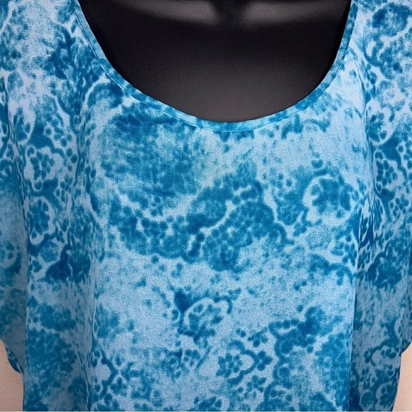 0X MAURICES BLUE WHITE LACE SEMI SHEER BLOUSE SHORT SLEEVE BOHO LIGHTWEIGHT - Picture 6 of 11